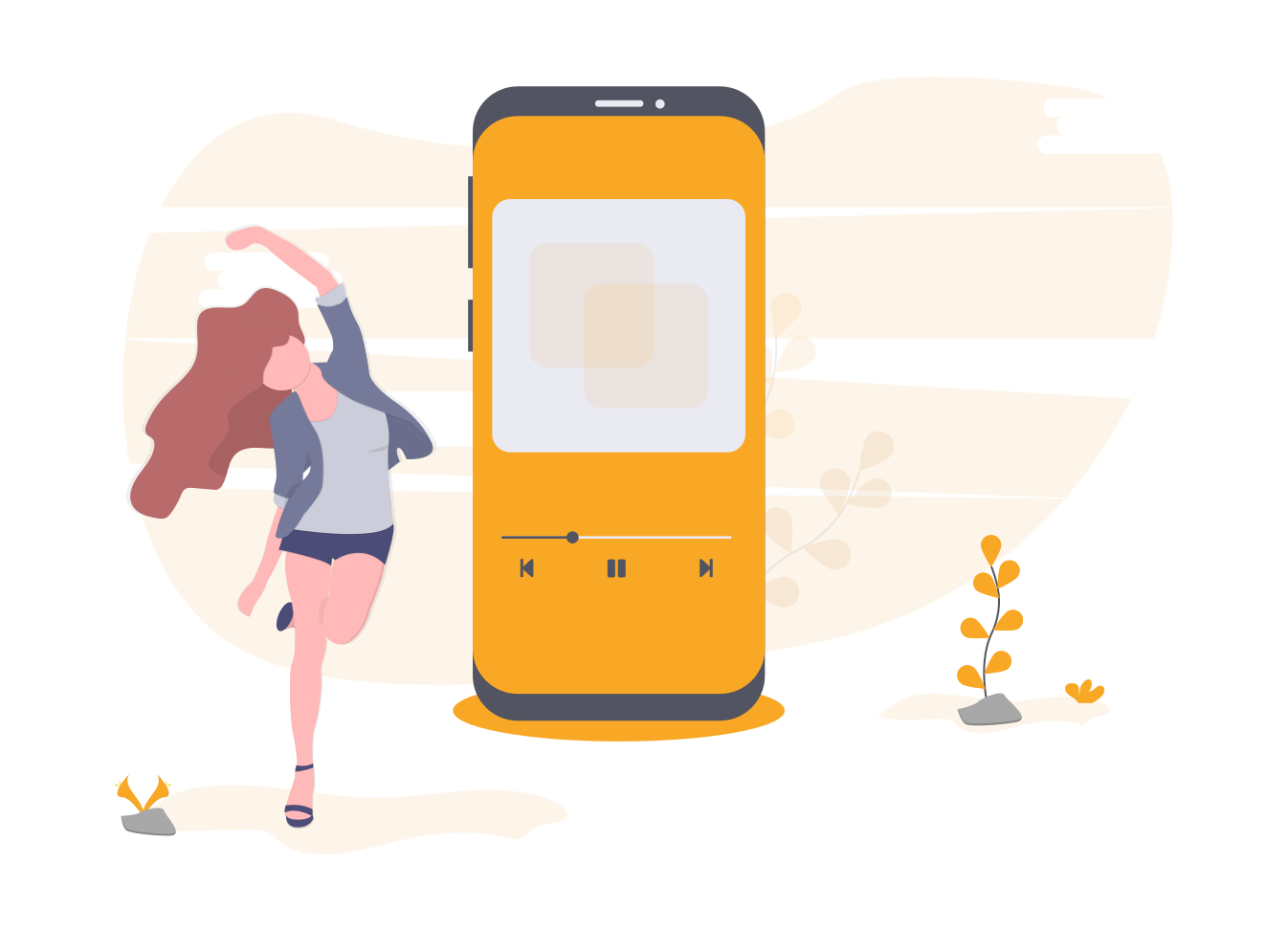 Dancing lady in front of smartphone.